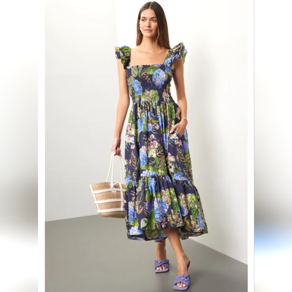 Cara Cara Ruby Navy Floral Midi Dress Size M